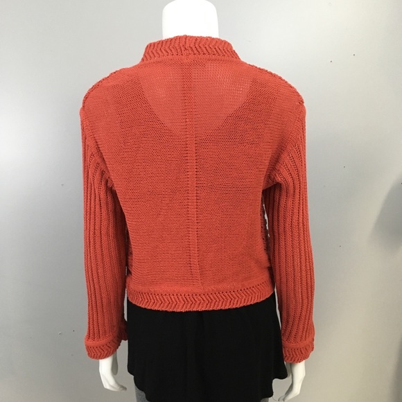 Yansi Fugel Open Cardigan Sweater Wrap Shawl Orange Chunky - Picture 3 of 4